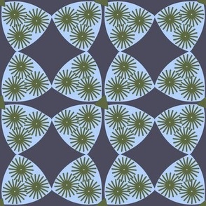 354 - large scale stylized textured four leaf clover/modern floral in grey, navy blue and olive green - 100 Patterns Project: small scale for home decor, bag linings, apparel, lampshades, pillows and more