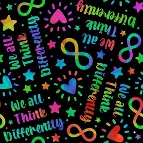 Medium Scale We All Think Differently Neurodiversity Support Autism Awareness Infinity Symbol Rainbow Hearts and Stars