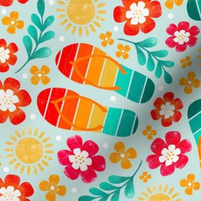 Large Scale Retro Summer Flip Flops and Bright Flowers