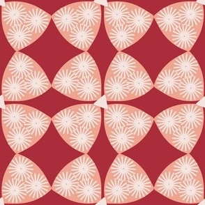 354 - Stylised textured four leaf clover/modern floral in cool red, blush and cream - 100 Patterns Project: large scale for home decor, bag linings, apparel, lampshades, pillows and more