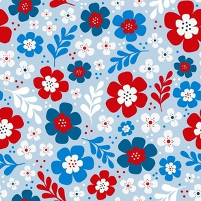 Large Scale Patriotic Red White and Blue Flower Bursts USA July 4 Memorial Day