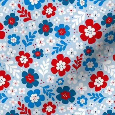 Medium Scale Patriotic Red White and Blue Flower Bursts USA July 4 Memorial Day