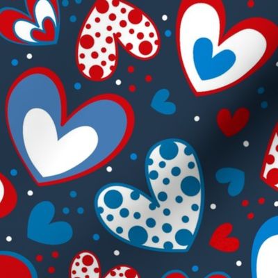 Large Scale Patriotic Red White and Blue Hearts USA July 4 Memorial Day Stars and Stripes
