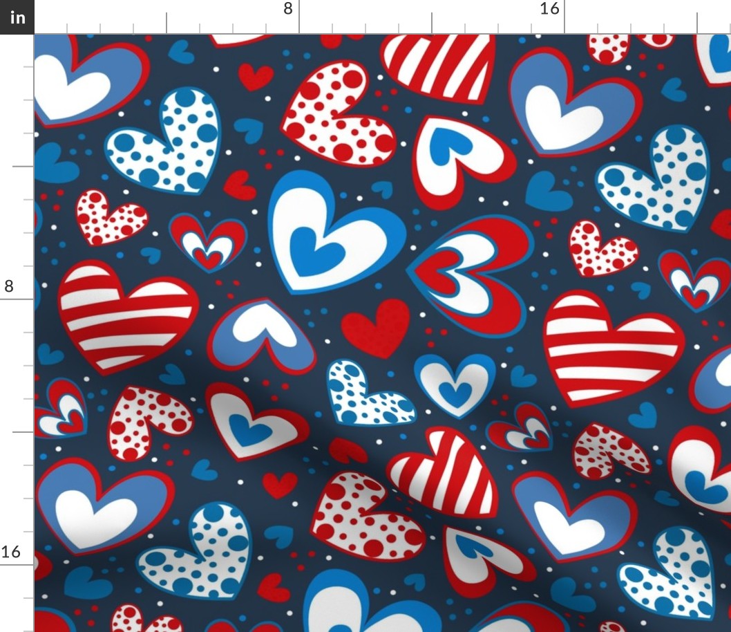 Large Scale Patriotic Red White and Blue Hearts USA July 4 Memorial Day Stars and Stripes