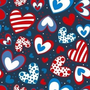 Medium Scale Patriotic Red White and Blue Hearts USA July 4 Memorial Day Stars and Stripes