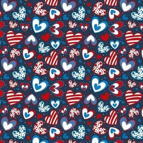 Small Scale Patriotic Red White and Blue Hearts USA July 4 Memorial Day Stars and Stripes