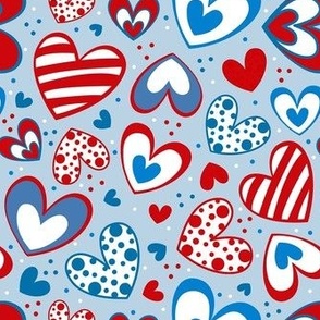 Medium Scale Patriotic Red White and Blue Hearts USA July 4 Memorial Day Stars and Stripes