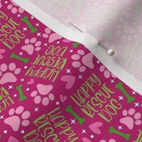 Small Scale Happy Rescue Dog Girly Pink and Green Paw Prints Hearts Bones 