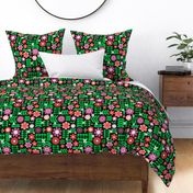 Bigger Scale In Bloom Scandi Garden in Coral Peony and Grass Green