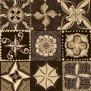 Wheat, ecru and taupe mandala boho tiles handdrawn 24” blocks