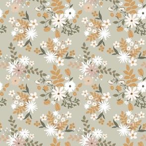 Bigger Scale Boho Wildflower Garden Daisy Flowers on Neutral Taupe