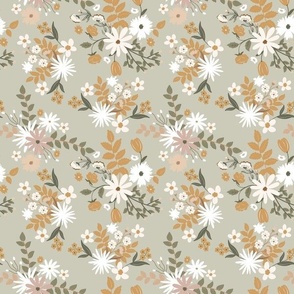 Smaller Scale Boho Wildflower Garden Daisy Flowers on Neutral Taupe