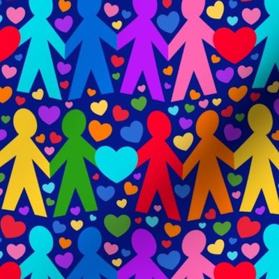 Bigger Scale Team Pride Colorful Rainbow Cutout Paper Dolls Hearts