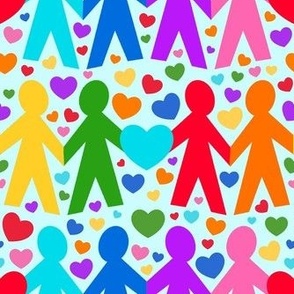 Bigger Scale Team Pride Colorful Rainbow Cutout Paper Dolls Hearts