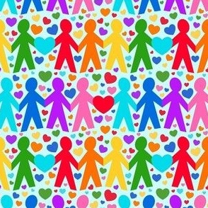 Smaller Scale Team Pride Colorful Rainbow Cutout Paper Dolls Hearts