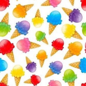 Medium Scale Colorful Ice Cream Cones on White