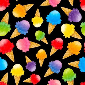 Large Scale Colorful Ice Cream Cones on Black