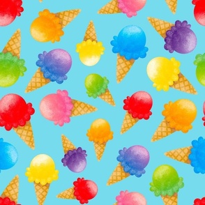 Large Scale Colorful Ice Cream Cones on Blue