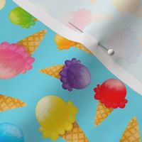 Medium Scale Colorful Ice Cream Cones on Blue