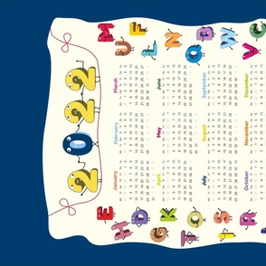 Calendar 2022, animated letters of the alphabet