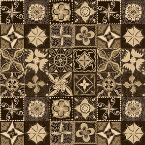 Monochrome browns boho tribal mandala tiles 12” blocks
