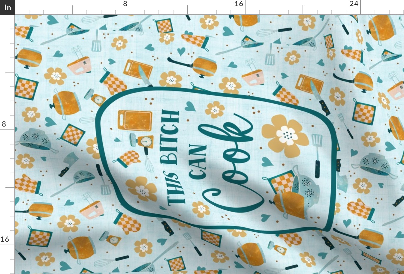 Large 27x18 Fat Quarter Panel This Bitch Can Cook Funny Sarcastic Sweary Adult Kitchen Humor for Wall Hanging or Tea Towel