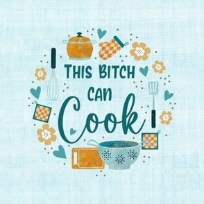 4" Embroidery Hoop Circle This Bitch Can Cook Funny Sarcastic Sweary Adult Kitchen Humor for Wall Art or Quilt Square