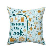 14x18 Panel This Bitch Can Cook Sarcastic Sweary Adult Kitchen Humor for Wall Hanging Hand Towel or Garden Flag