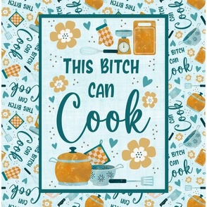 14x18 Panel This Bitch Can Cook Sarcastic Sweary Adult Kitchen Humor for Wall Hanging Hand Towel or Garden Flag
