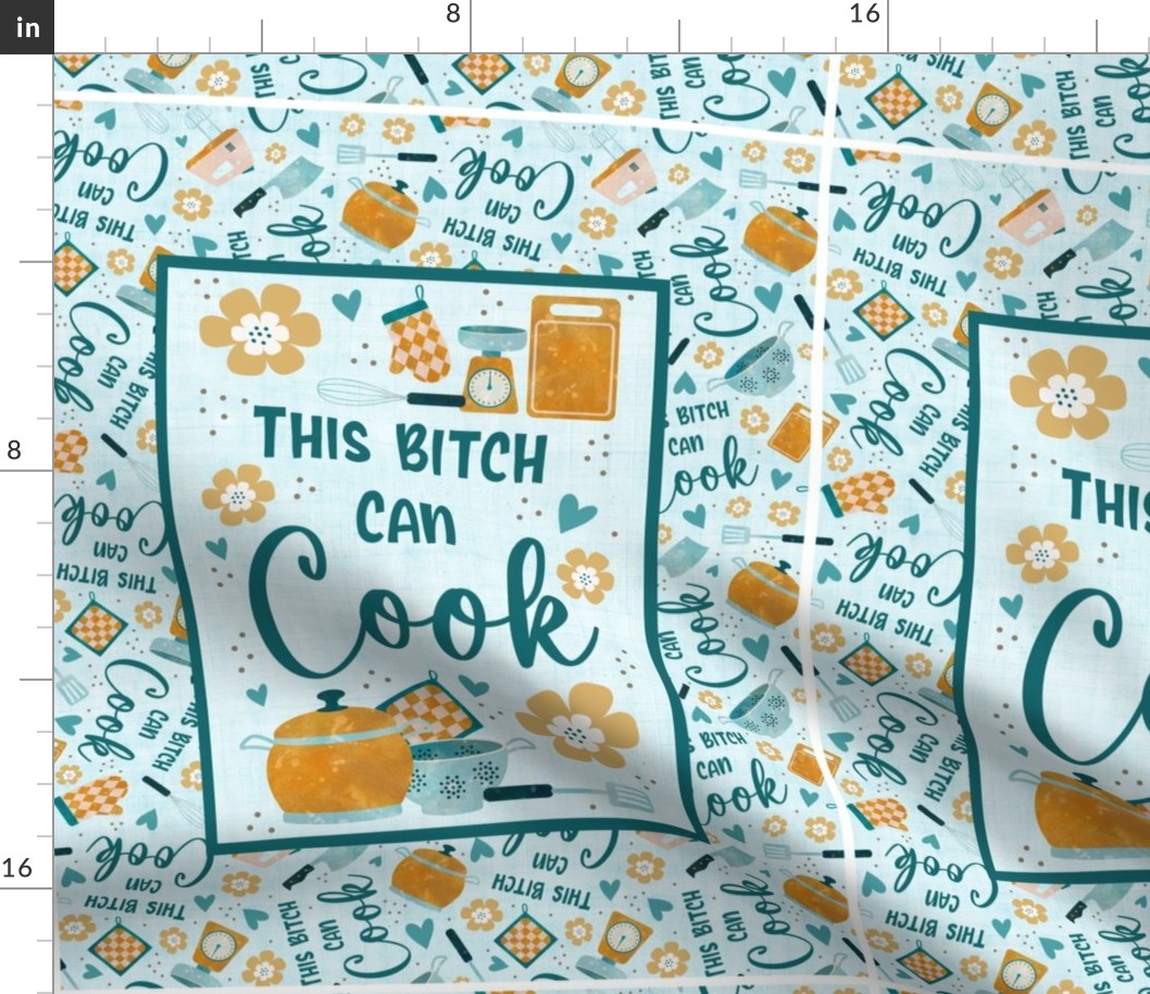 14x18 Panel This Bitch Can Cook Sarcastic Sweary Adult Kitchen Humor for Wall Hanging Hand Towel or Garden Flag