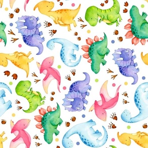 Bigger Scale Watercolor Dinosaurs Dinos on White Rotated