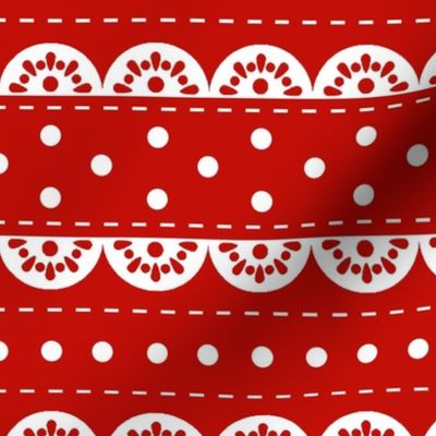Large Scale Vintage Dots and Eyelet Lace in White and Red