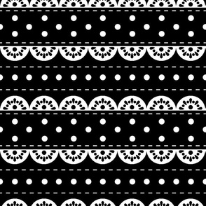 Large Scale Vintage Dots and Eyelet Lace in White and Black