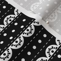 Medium Scale Vintage Dots and Eyelet Lace in White and Black