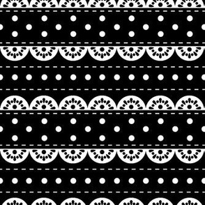 Medium Scale Vintage Dots and Eyelet Lace in White and Black