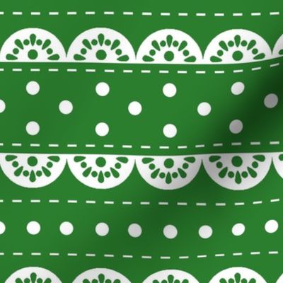 Large Scale Vintage Dots and Eyelet Lace in White and Green