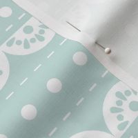 Large Scale Vintage Dots and Eyelet Lace in White and Seaglass Soft Aqua