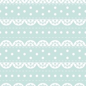 Medium Scale Vintage Dots and Eyelet Lace in White and Seaglass Soft Aqua