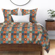 Smaller Scale Patchwork 3" Squares Colorful Medallions in Orange Blue Tan Aqua