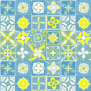 Yellow and Blue handdrawn mandala tiles 12” block