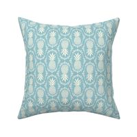 Medium Scale Pineapple Fruit Damask in Ivory and Vintage Blue