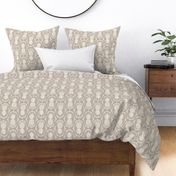 Large Scale Pineapple Fruit Damask in Ivory and Mushroom Tan Beige
