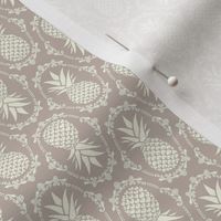Small Scale Pineapple Fruit Damask in Ivory and Mushroom Tan Beige