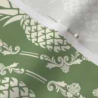 Large Scale Pineapple Fruit Damask in Ivory and Spring Green
