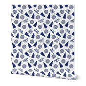 Cheer Mom - pom poms and megaphone - dark blue and grey on white  - LAD21