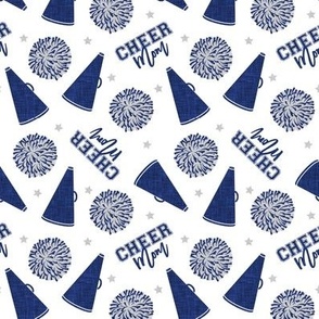 Cheer Mom - pom poms and megaphone - dark blue and grey on white  - LAD21