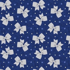 cheer bows - grey on dark blue - LAD21