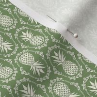 Small Scale Pineapple Fruit Damask in Ivory and Spring Green