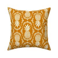 Large Scale Pineapple Fruit Damask in Ivory and Golden Desert Sun