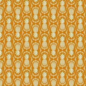 Small Scale Pineapple Fruit Damask in Ivory and Golden Desert Sun